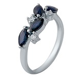 Женское серебряное кольцо с сапфирами и куб. циркониями, 1721273