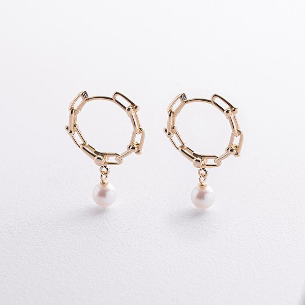 Золотые серьги с культив. жемчугом