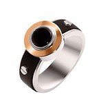 Мужское серебряное кольцо с синт. ониксом и каучуком в позолоте