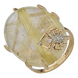 Женское золотое кольцо с рутиловым кварцем и куб. циркониями, 1531834