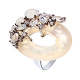 Женское серебряное кольцо с куб. циркониями и лунными камнями, 1655482
