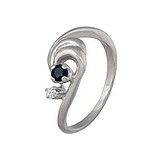 Женское серебряное кольцо с куб. цирконием и сапфиром, 1514683