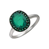 Жіноча срібна каблучка з кристалами Swarovski і синт. смарагдом, 1617083