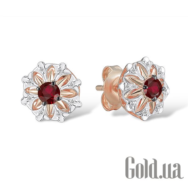 

Серьги-гвоздики Lurie Jewelry, Золотые серьги с бриллиантами и рубинами