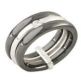 Серебряное обручальное кольцо с керамикой и куб. цирконием (1214893), фото