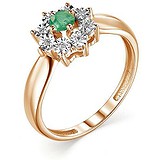 Женское золотое кольцо с изумрудом и бриллиантами, 1701051