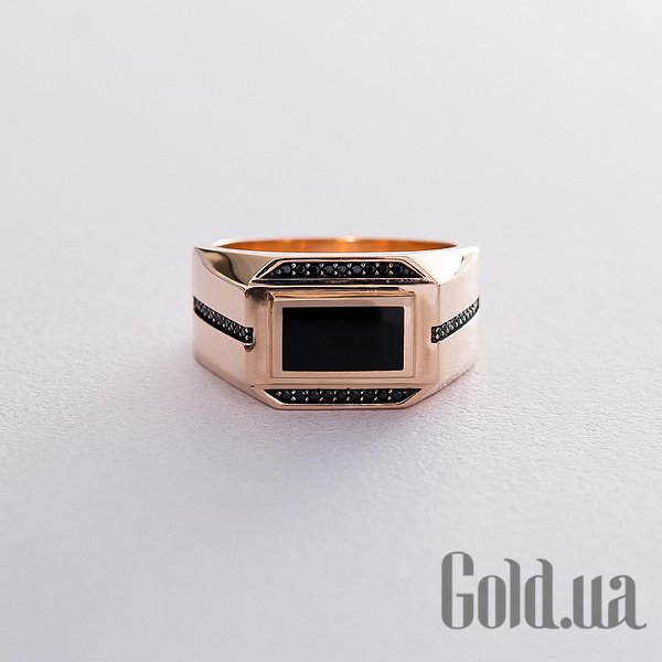 

Мужское кольцо и перстень Украина, Мужское золотое кольцо с ониксом и куб. циркониями, 21.5