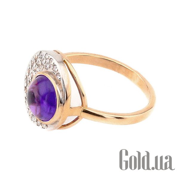 

Кольцо Украина, Женское золотое кольцо с синт. аметистом и куб. циркониями, 16