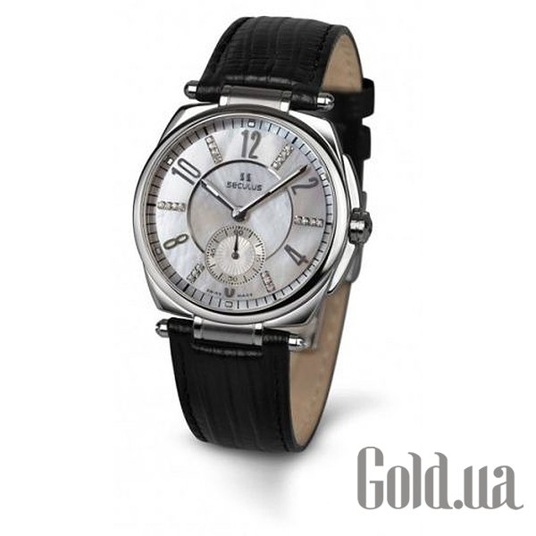 

Швейцарские часы Seculus, white-mop-cz, ss, black leather 1700.8.1069