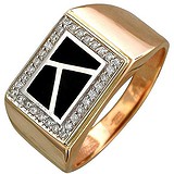 Мужское золотое кольцо с куб. циркониями и ониксами, 1654204
