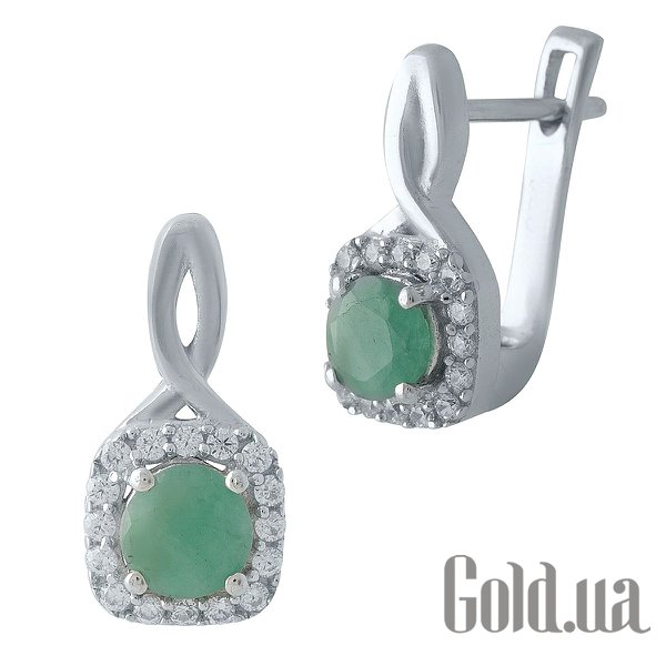 

Серьги Fresh Jewelry, Серебряные серьги с изумрудами и куб. циркониями