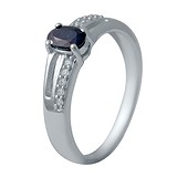 Женское серебряное кольцо с сапфиром и куб. циркониями, 1721276