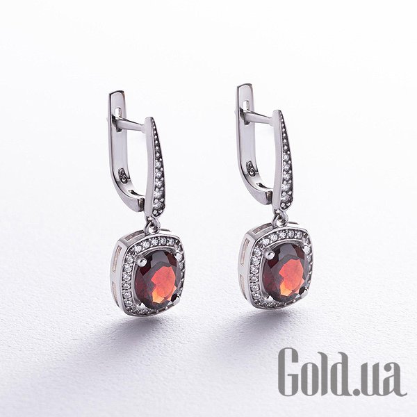 

Серьги с подвесками Украина, Серебряные серьги с куб. циркониями и пиропами
