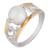 Женское серебряное кольцо со вставкой из золота и жемчугом, 223164