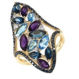 Женское золотое кольцо с бриллиантами,аметистами и топазами, 828860