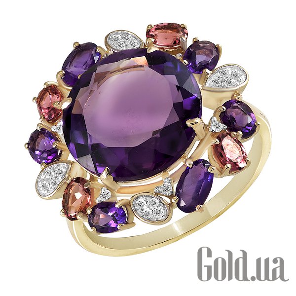 

Кольцо Lurie Jewelry, Женское золотое кольцо с бриллиантами, аметистами и турмалинами, 17.5