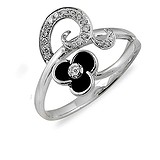 Женское золотое кольцо с бриллиантами и эмалью, 014527