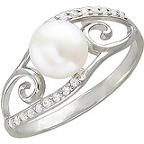 Женское серебряное кольцо с культив. жемчугом и куб. циркониями, 1614783