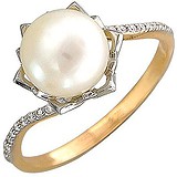 Женское золотое кольцо с бриллиантами и культив. жемчугом, 1666495