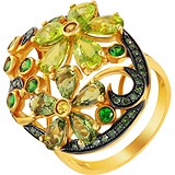 Женское золотое кольцо с бриллиантами, сапфирами и куб. циркониями, 1669823