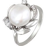Женское серебряное кольцо с культив. жемчугом и куб. циркониями, 1611968