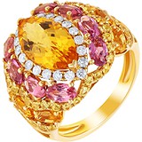 Женское золотое кольцо с сапфирами, цитринами и турмалинами, 1668544