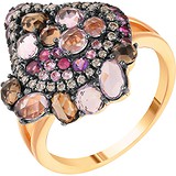 Женское золотое кольцо с бриллиантами, сапфирами, аметистами и раухтопазами, 1673408