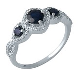 Женское серебряное кольцо с сапфирами и куб. циркониями