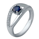 Женское серебряное кольцо с сапфиром и куб. циркониями, 1721280