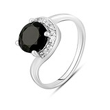 Женское серебряное кольцо с сапфиром и топазами (2124290), фотографии