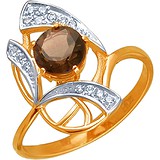 Женское золотое кольцо с куб. циркониями и раухтопазом, 1617601