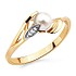 Женское золотое кольцо с куб. циркониями и жемчугом - фото 1