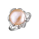 Женское серебряное кольцо с культив. жемчугом и куб. циркониями, 1611970