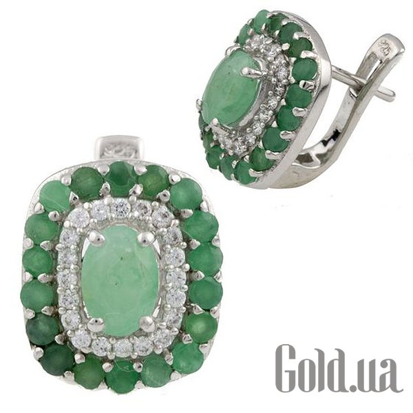 

Серьги Fresh Jewelry, Серебряные серьги с изумрудами и куб. циркониями