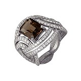 Женское серебряное кольцо с куб. циркониями и раух-топазом, 1524675