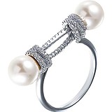 Женское серебряное кольцо с куб. циркониями и жемчугом, 1609923