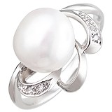 Женское серебряное кольцо с культив. жемчугом и куб. циркониями, 1611971