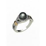 Женское серебряное кольцо с культив. жемчугом, куб. циркониями и вставками из золота, 1648579