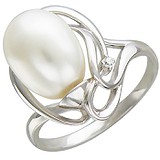 Женское серебряное кольцо с культив. жемчугом и куб. цирконием, 1611972