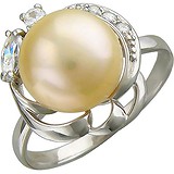 Женское серебряное кольцо с куб. циркониями и культив. жемчугом, 1642180
