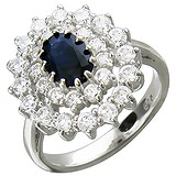 Женское серебряное кольцо с куб. циркониями и сапфиром, 1672644