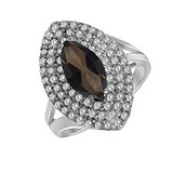 Серебряное кольцо с куб.циркониями и дымчатым кварцем, 1708996