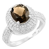 Женское серебряное кольцо с куб. циркониями и раухтопазом, 1256901