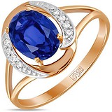 Женское золотое кольцо с бриллиантами и синт. сапфиром, 1529029