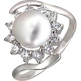 Женское серебряное кольцо с культив. жемчугом и куб. циркониями, 1614789