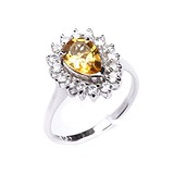 Женское серебряное кольцо с куб. циркониями и цитрином, 1647557