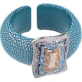 Женский серебряный браслет с кожей, перламутром, куб. циркониями и эмалью, 1650629