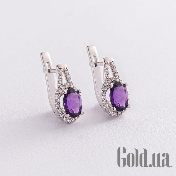 

Серьги Украина, Серебряные серьги с куб. циркониями и аметистами