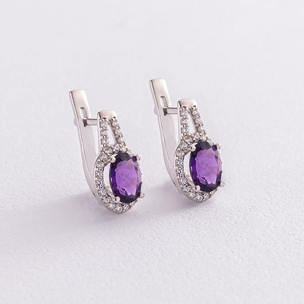 Срібні сережки з куб. цирконіями та аметистами