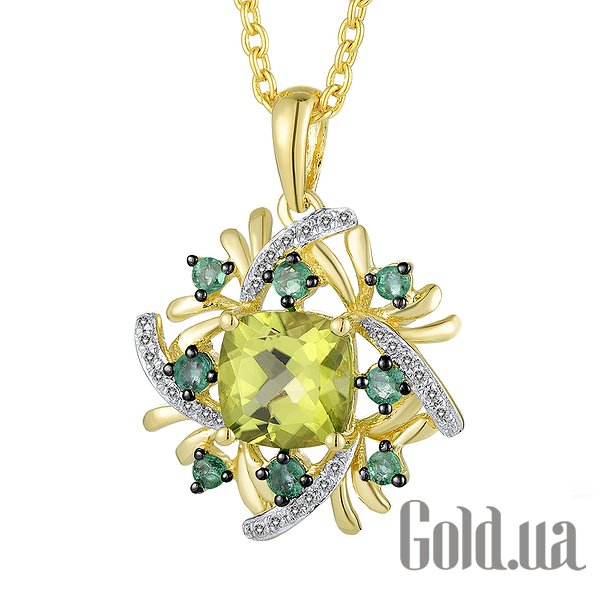 

Женский кулон Lurie Jewelry, Золотой кулон с бриллиантами , изумрудами и перидотом
